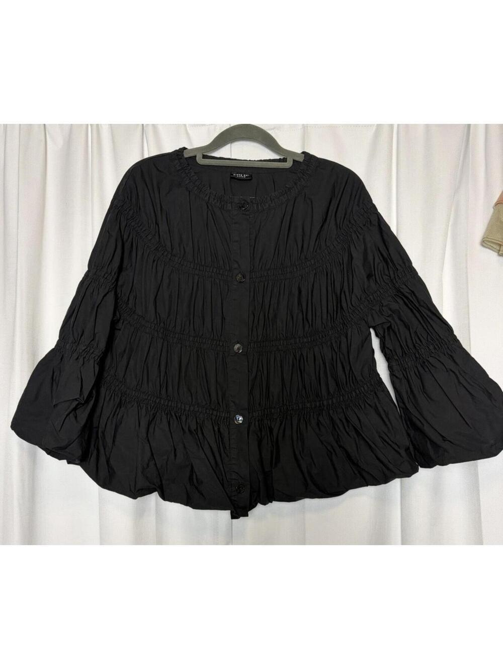 Bitte Kai Rand Cotton Poplin Black Pleated Bubble Blouse In Black Small $250